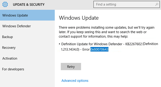 Repair Update Failed To Install Error 0x80070643 Microsoft Watch