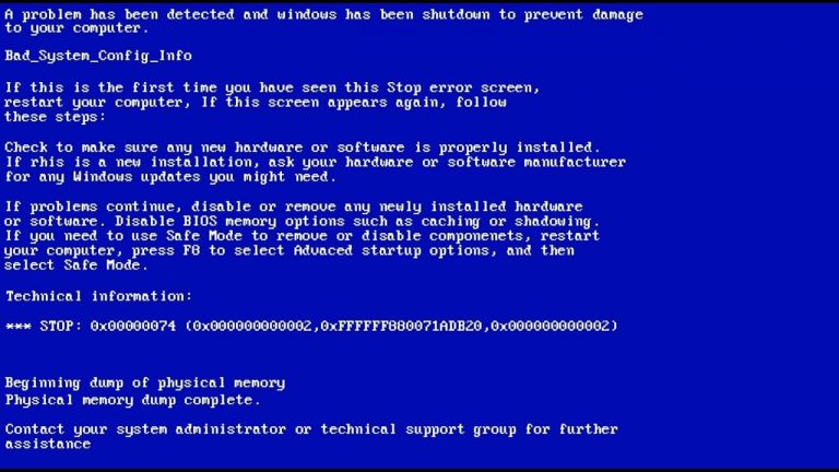 How to Fix BAD_SYSTEM_CONFIG_INFO 0x00000074 BSOD Error - Microsoft Watch